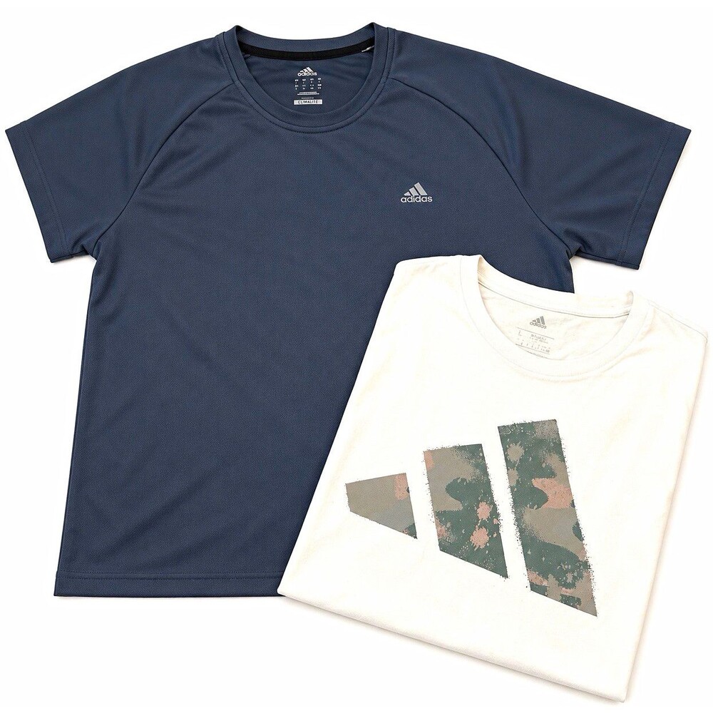 adidas Climalite Mens L Lot of 2 T-Shirts Crew Neck Short Sleeve Logo Jersey